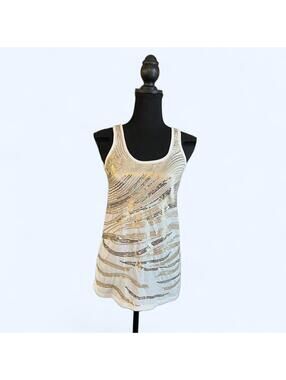 Vintage Y2K Almost Famous gold zebra sequin glam tank top Size Medium ✨